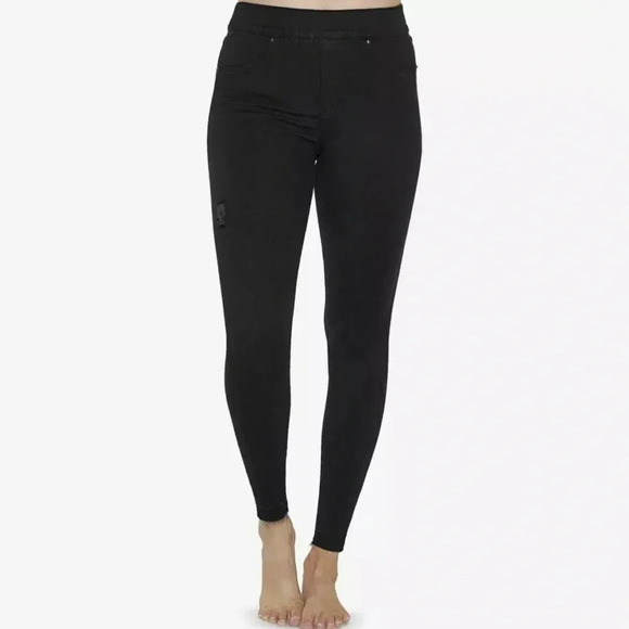 Spanx Distressed Denim Leggings Black Size Medium - Picture 1 of 13